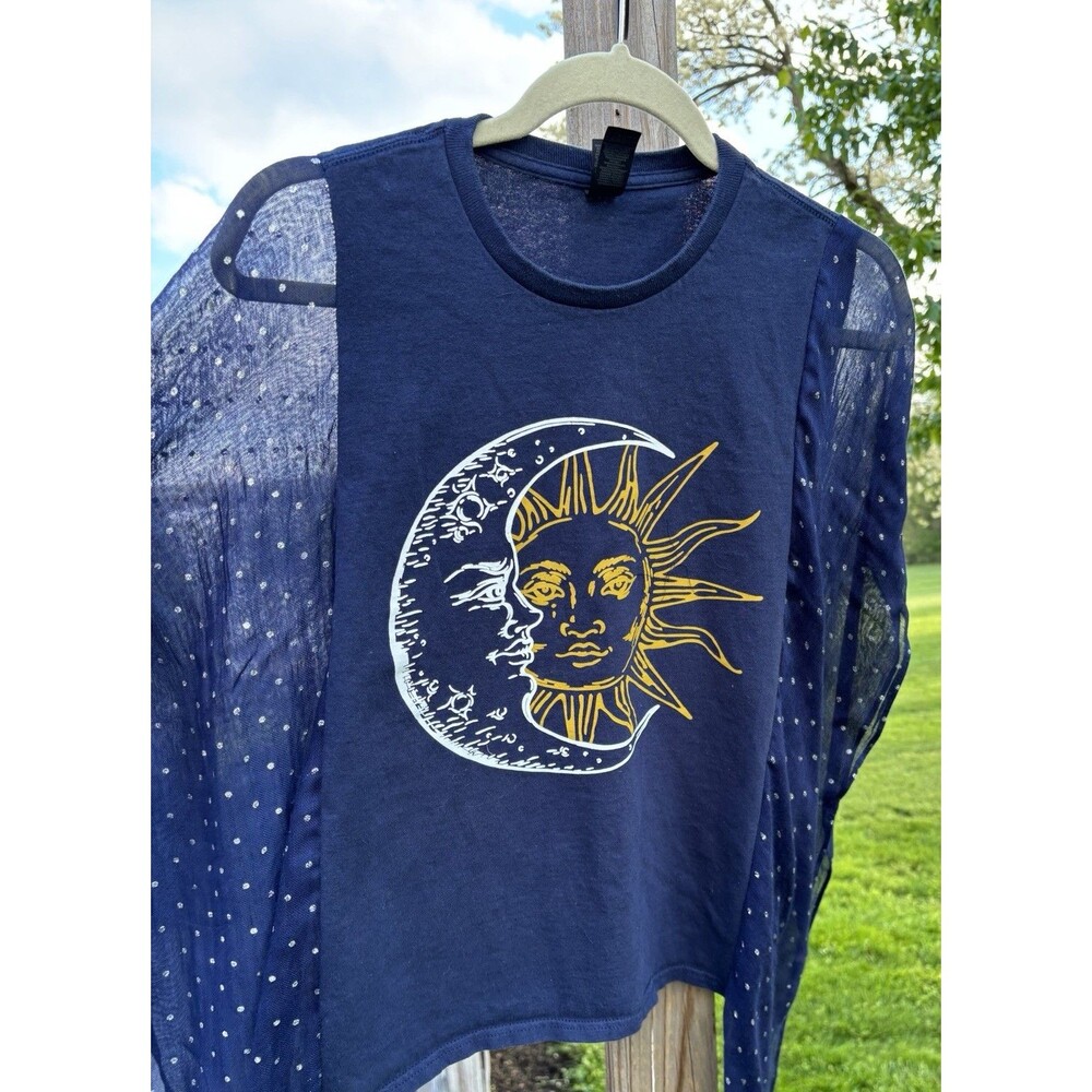 Celestial Sun & Moon  Upcycled Poncho Top  Boho Mystic Graphic Women’s Small/Med